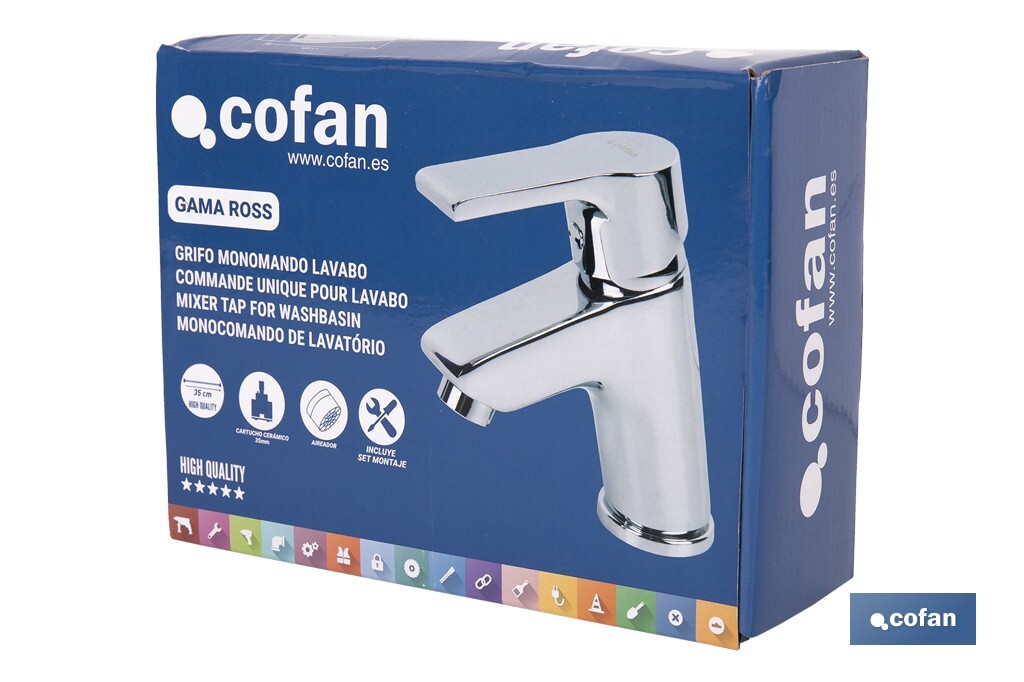 Single-handle basin tap | Ross Model | Brass | Size: 13 x 11 x 4.5cm - Cofan