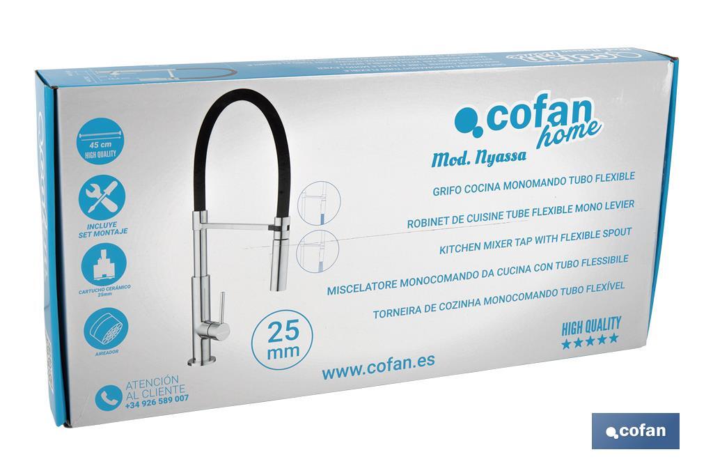 Single-Handle Kitchen Mixer Tap | Flexible Spout | Black | Nyassa Model - Cofan