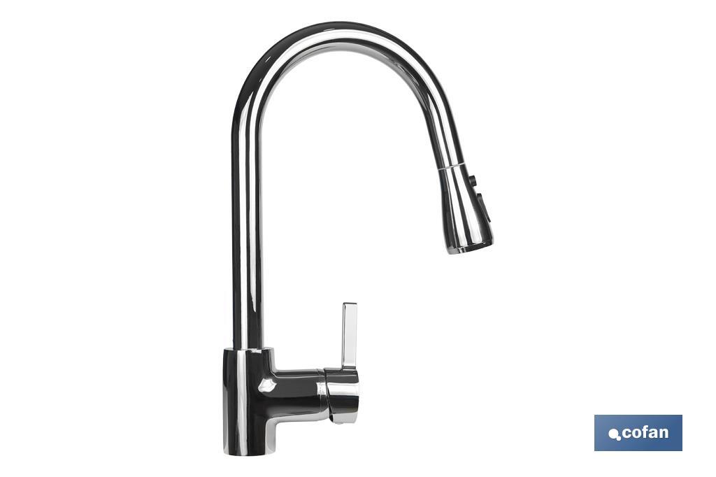 Kitchen Mixer Tap | Single-handle with Shower Spray | Brass with Zinc Alloy Handle - Cofan