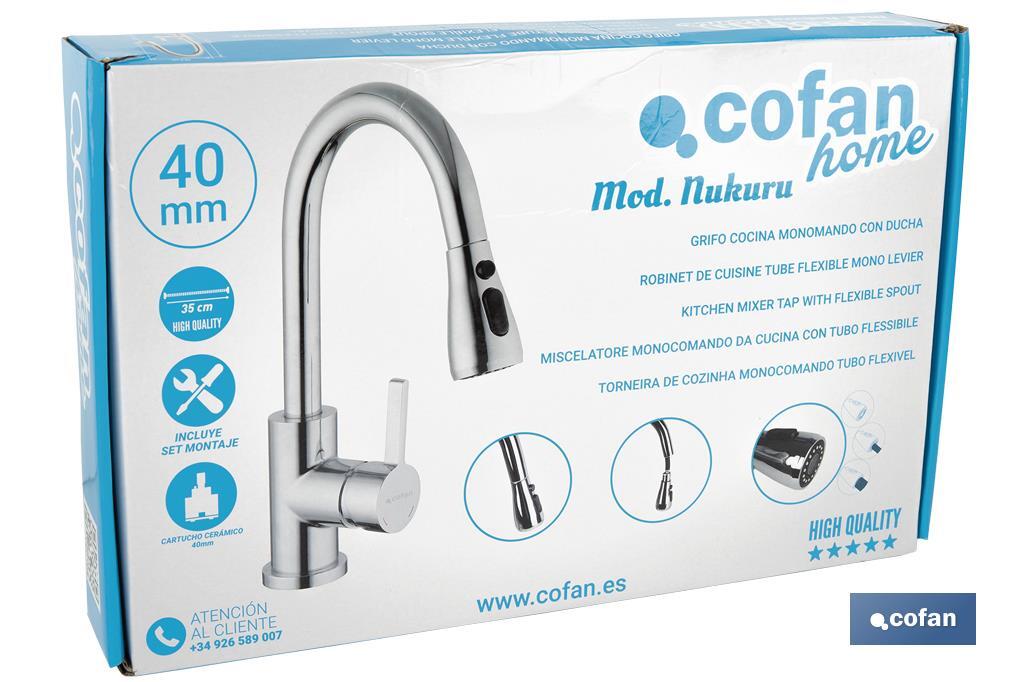 Kitchen Mixer Tap | Single-handle with Shower Spray | Brass with Zinc Alloy Handle - Cofan