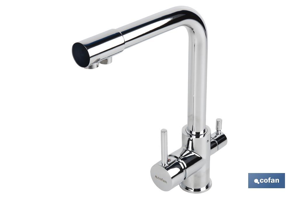 Kitchen Mixer Tap | Single-Handle Tap | 3-Way Filter Tap Adapted to Osmosis System | Brass with chrome finish - Cofan