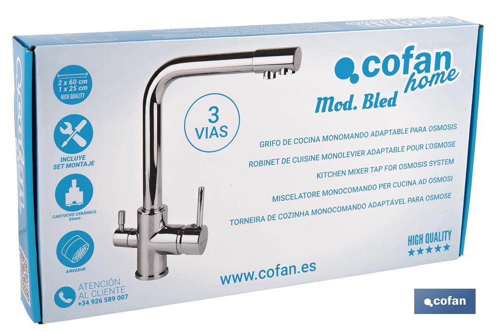 Kitchen Mixer Tap | Single-Handle Tap | 3-Way Filter Tap Adapted to Osmosis System | Brass with chrome finish - Cofan