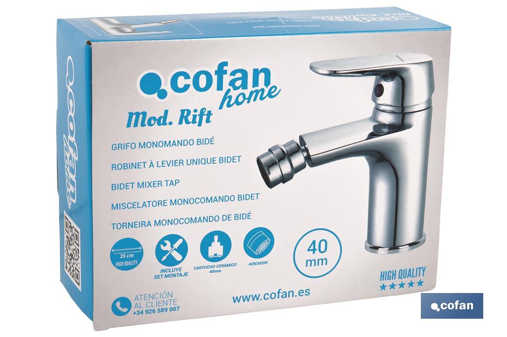 Miscelatore per bidet Monocomando | Dimensioni: 40 mm | Modello Rift | Realizzato in ottone con rifiniture cromate e manopola in lega di zinco - Cofan