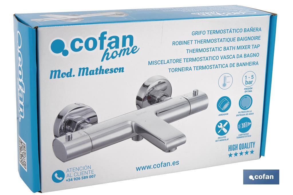 Torneira para Banheira | Termostática | Modelo Matheson | Fabricada em latão com Acabamento cromado e Manípulo em ABS - Cofan