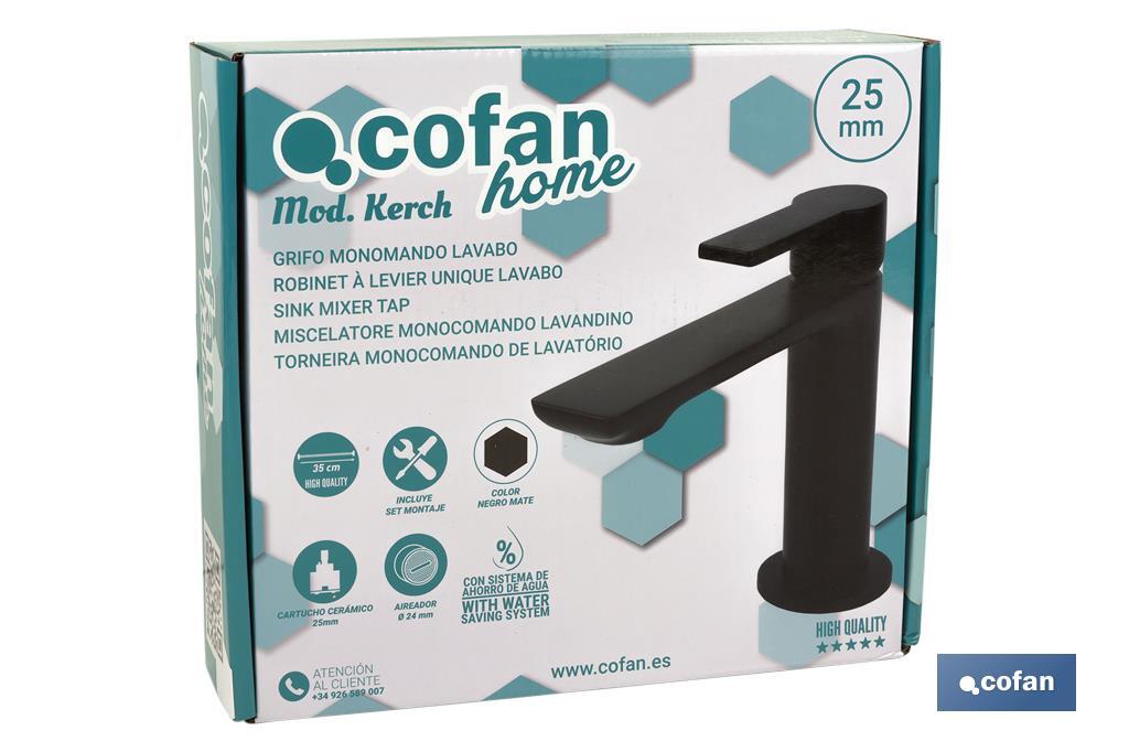 Single-handle mixer basin tap | Black bathroom fittings | Cartridge of 25mm - Cofan