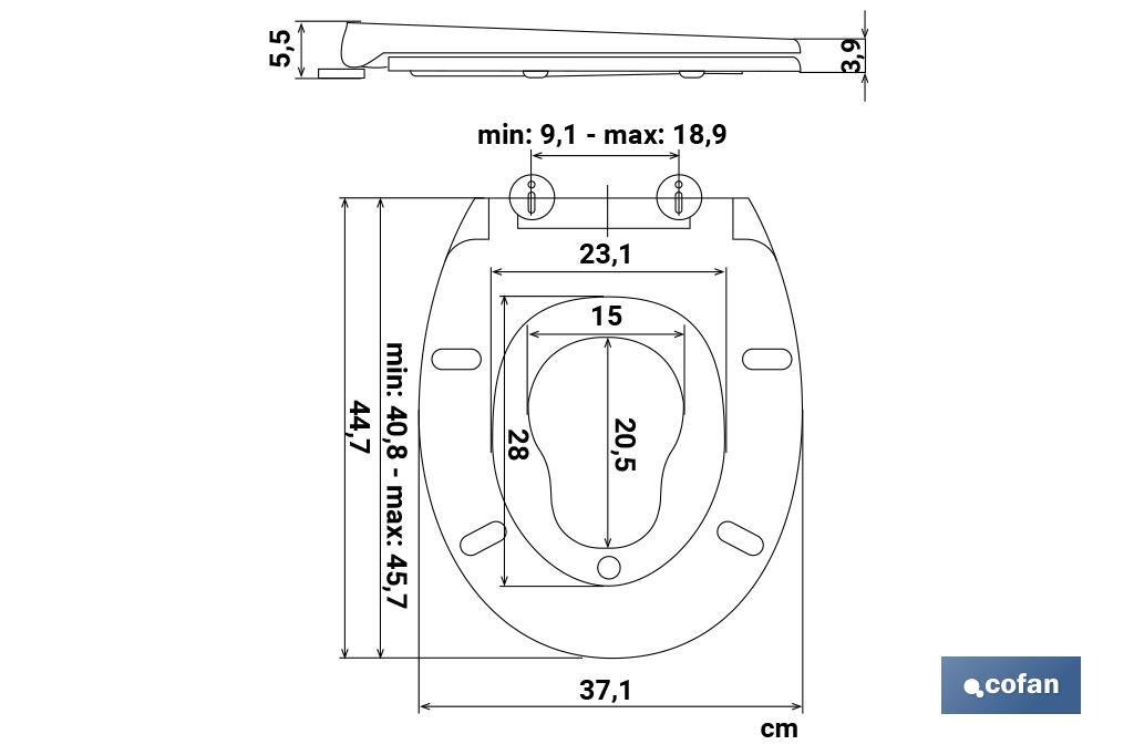 Oval-shaped toilet seat | Material: polypropylene | Soft close and noiseless - Cofan