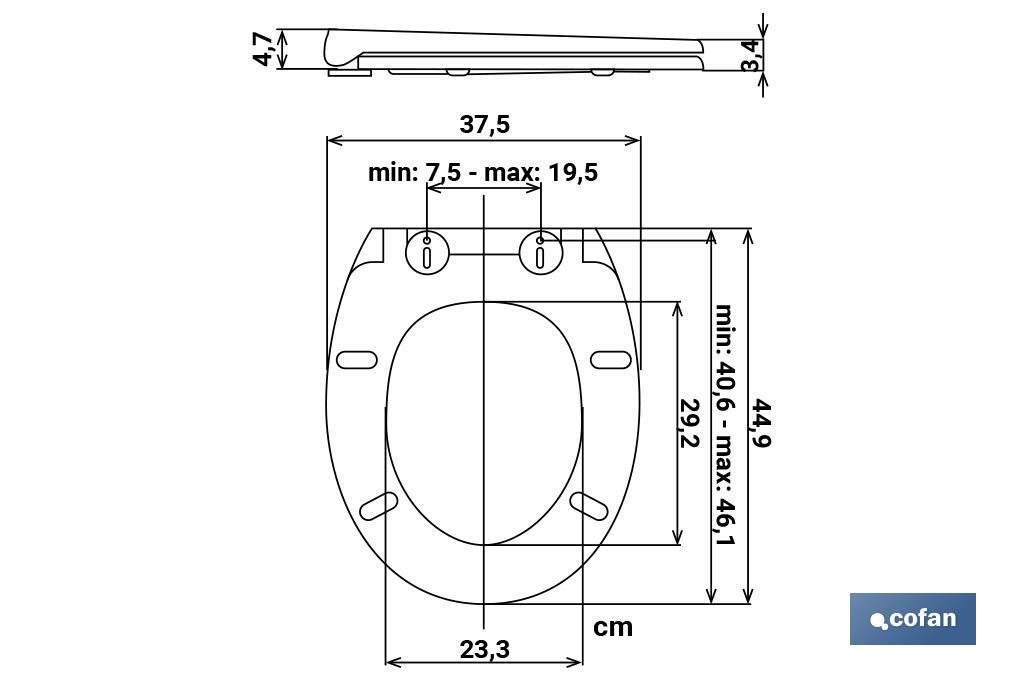 Tapa de WC | Con botón de liberación rápida | Forma oval | Material: polipropileno | Cierre lento y silencioso - Cofan