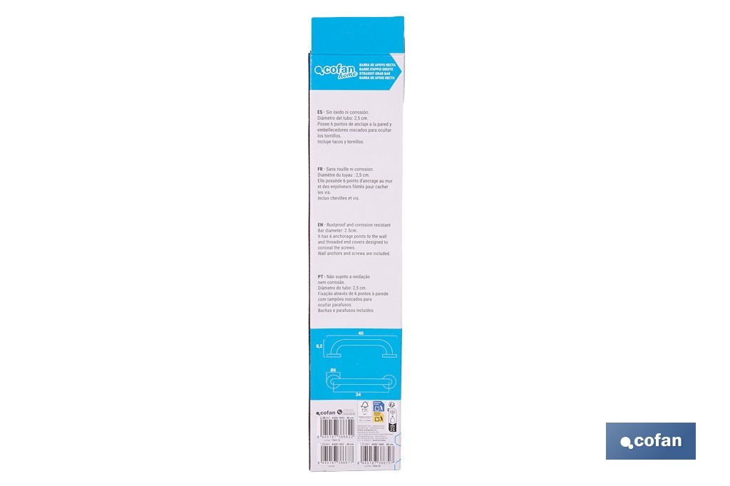 Barra de Apoyo Recta | Material: Acero Inoxidable 304 | Diferentes Medidas - Cofan