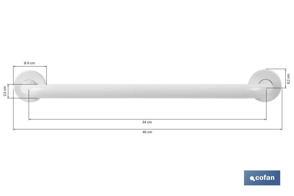 Barra de apoio reta | Cor: Branca | Material: Aço pintado | Vários tamanhos - Cofan