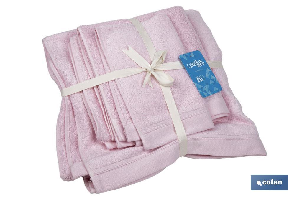 Conjunto de 3 toalhas de cor rosa claro com 580 g/m2 | Gama Flor | Conjunto de toalhas 100% algodão - Cofan