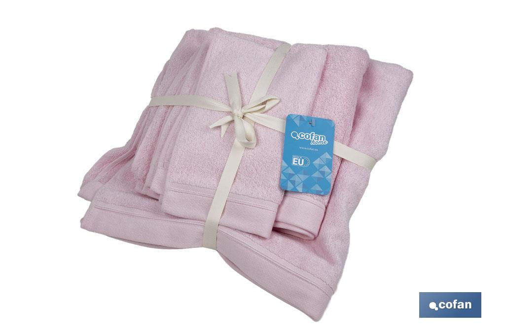 Conjunto de 3 toalhas de cor rosa claro com 580 g/m2 | Gama Flor | Conjunto de toalhas 100% algodão - Cofan