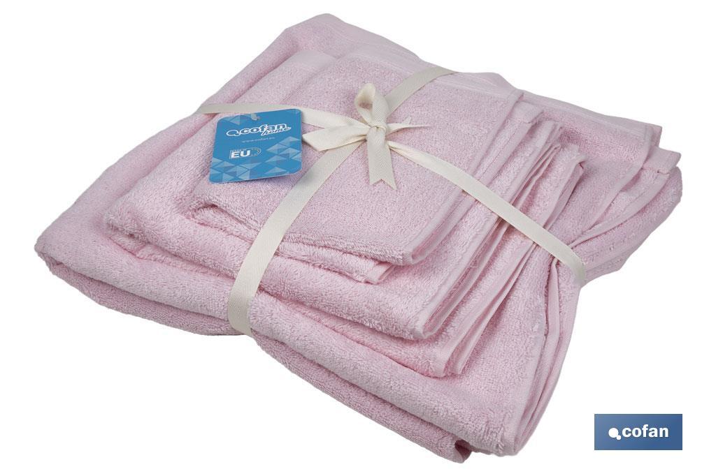 Conjunto de 3 toalhas de cor rosa claro com 580 g/m2 | Gama Flor | Conjunto de toalhas 100% algodão - Cofan
