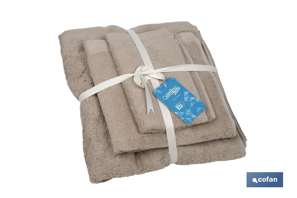 Lot de 3 serviettes de couleur beige avec 580 g/m2 | Gamme Abisinia | Lot de serviettes 100 % coton - Cofan
