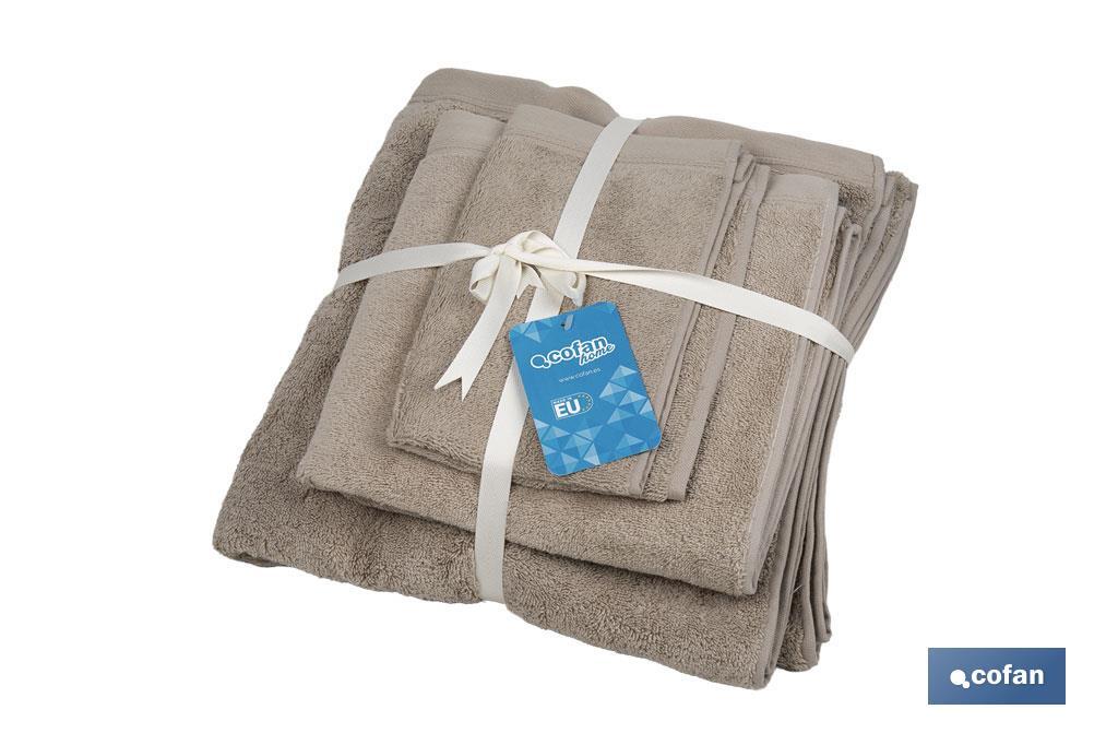 Lot de 3 serviettes de couleur beige avec 580 g/m2 | Gamme Abisinia | Lot de serviettes 100 % coton - Cofan