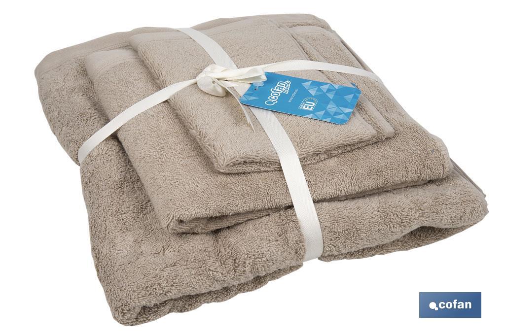 Lot de 3 serviettes de couleur beige avec 580 g/m2 | Gamme Abisinia | Lot de serviettes 100 % coton - Cofan