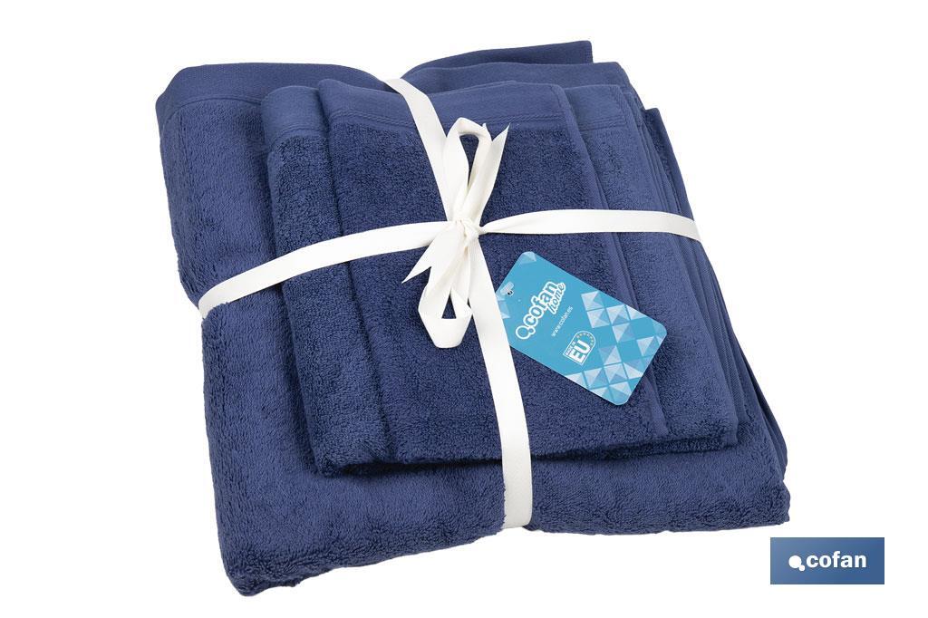 Lot de 3 serviettes de couleur bleu marine avec 580 g/m2 | Gamme Marin | Lot de serviettes 100 % coton - Cofan
