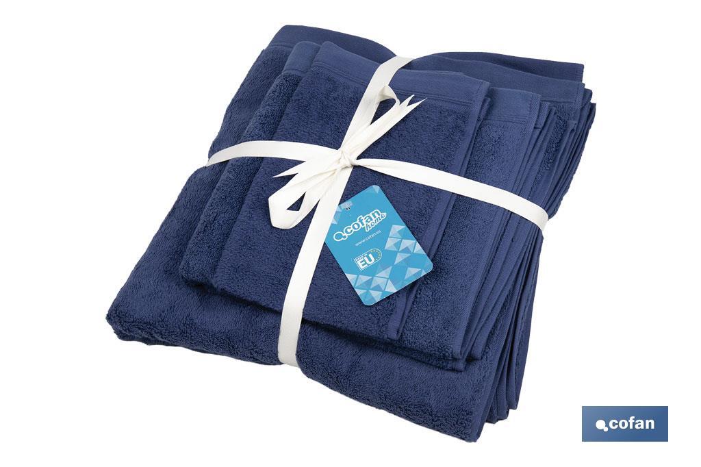 Lot de 3 serviettes de couleur bleu marine avec 580 g/m2 | Gamme Marin | Lot de serviettes 100 % coton - Cofan