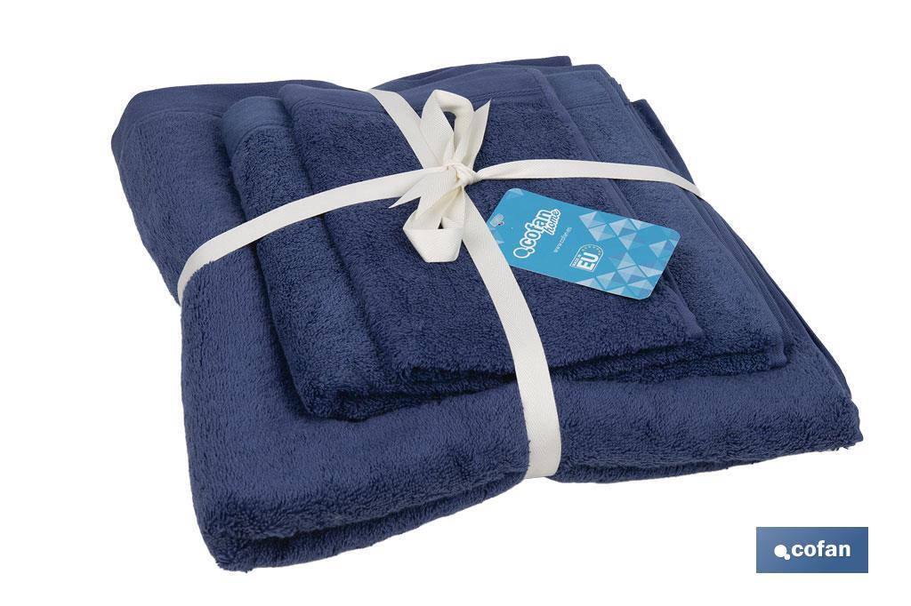 Lot de 3 serviettes de couleur bleu marine avec 580 g/m2 | Gamme Marin | Lot de serviettes 100 % coton - Cofan