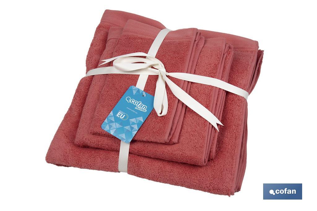 Set of 3 coral-coloured bath towels with 580g/m2 | Jamaica range | Set of bath towels made of 100% cotton - Cofan