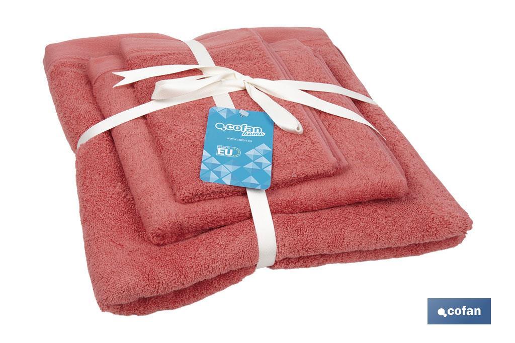 Set of 3 coral-coloured bath towels with 580g/m2 | Jamaica range | Set of bath towels made of 100% cotton - Cofan