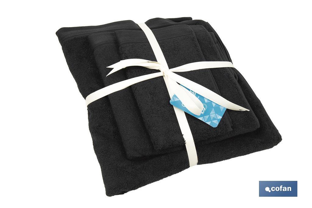 Lot de 3 serviettes de couleur noire avec 580 g/m2 | Gamme Brillante | Lot de serviettes 100 % coton - Cofan