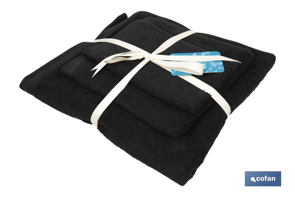 Lot de 3 serviettes de couleur noire avec 580 g/m2 | Gamme Brillante | Lot de serviettes 100 % coton - Cofan