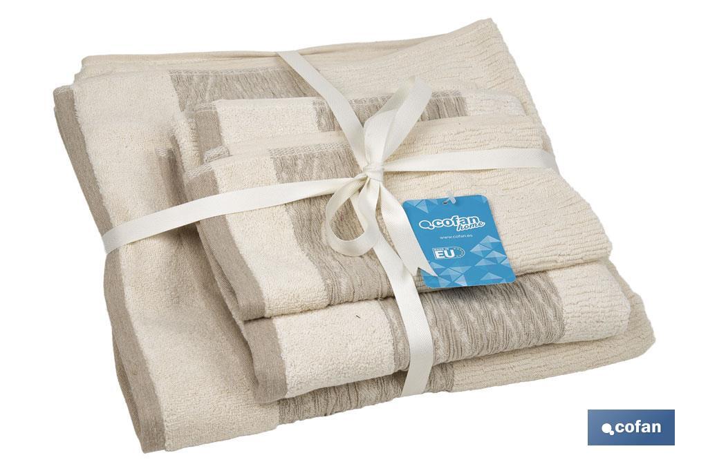 Lot de 3 serviettes de couleur nature avec 600 g/m2 | Gamme Alma | Lot de serviettes 95 % de coton et 5 % de lin - Cofan