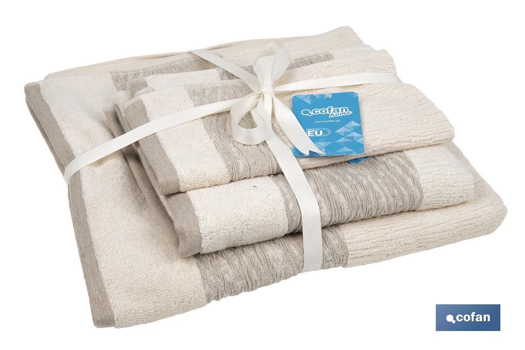 Lot de 3 serviettes de couleur nature avec 600 g/m2 | Gamme Alma | Lot de serviettes 95 % de coton et 5 % de lin - Cofan