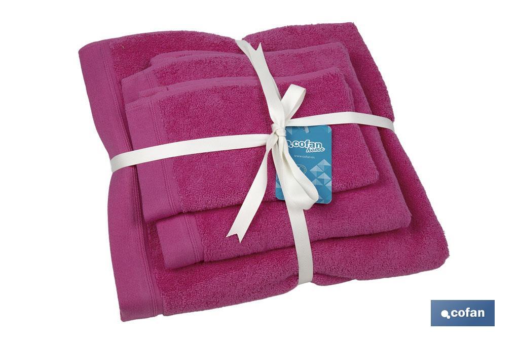 Set of 3 fuchsia bath towels with 580g/m2 | Primavera range | Set of bath towels made of 100% cotton - Cofan