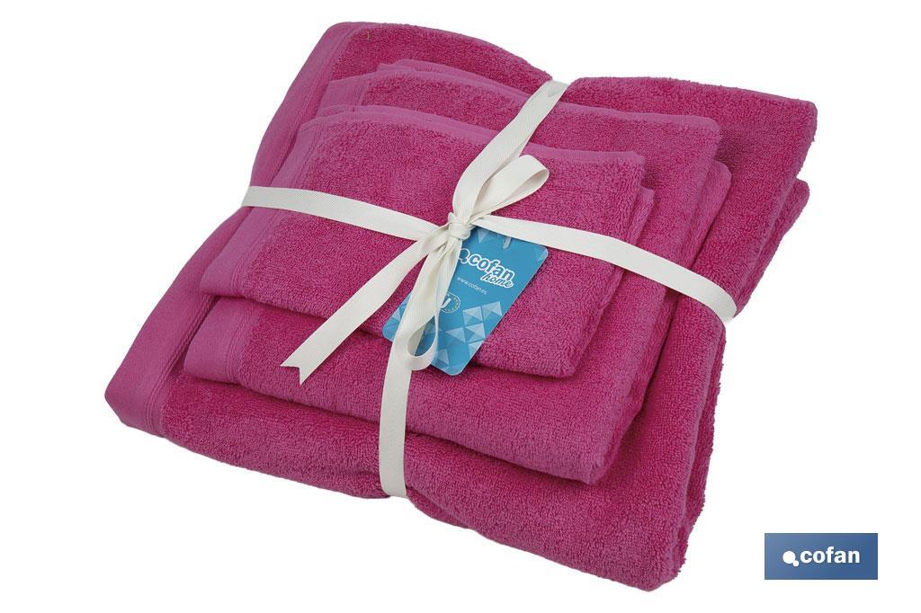 Set of 3 fuchsia bath towels with 580g/m2 | Primavera range | Set of bath towels made of 100% cotton - Cofan