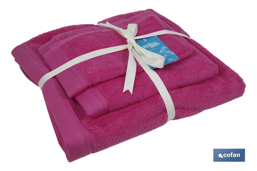 Set of 3 fuchsia bath towels with 580g/m2 | Primavera range | Set of bath towels made of 100% cotton - Cofan