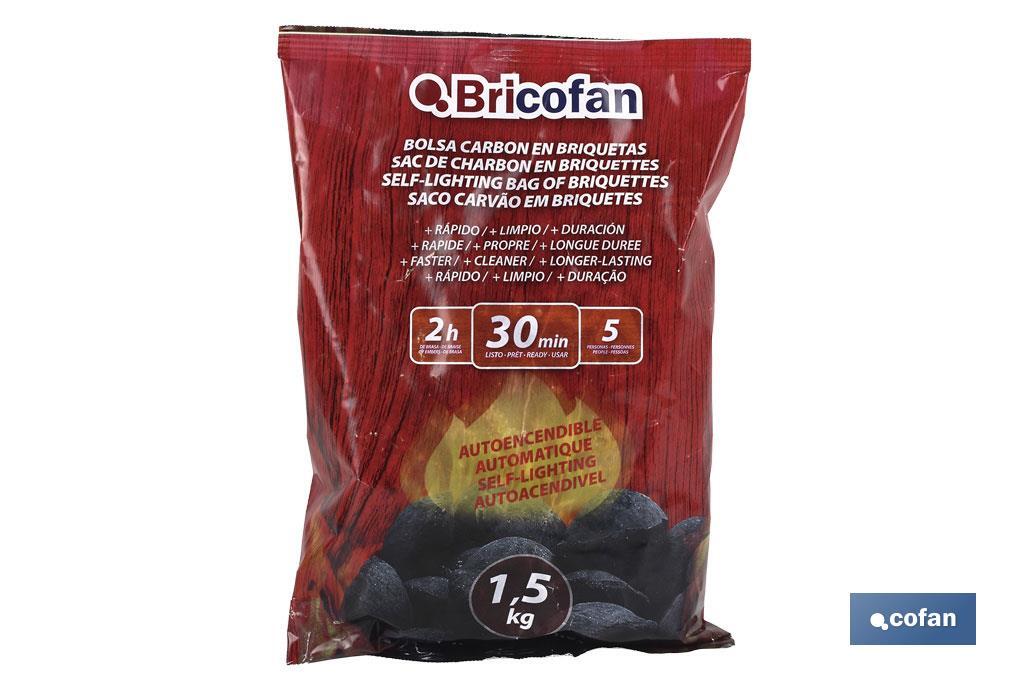 Sachet de charbon en briquettes | Auto-allumant | Poids : 1,5 kg - Cofan