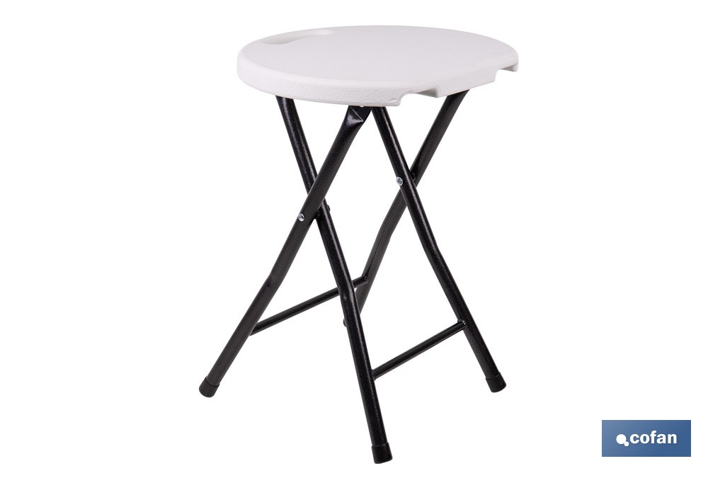 Tabouret pliant de couleur blanche | Approprié pour l'intérieur et l'extérieur | Dimensions : 33 x 30 cm de largeur x 46 cm de hauteur - Cofan