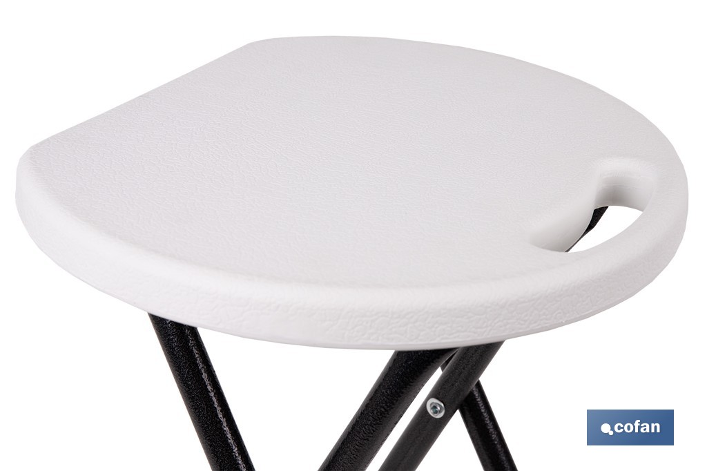 Tabouret pliant de couleur blanche | Approprié pour l'intérieur et l'extérieur | Dimensions : 33 x 30 cm de largeur x 46 cm de hauteur - Cofan