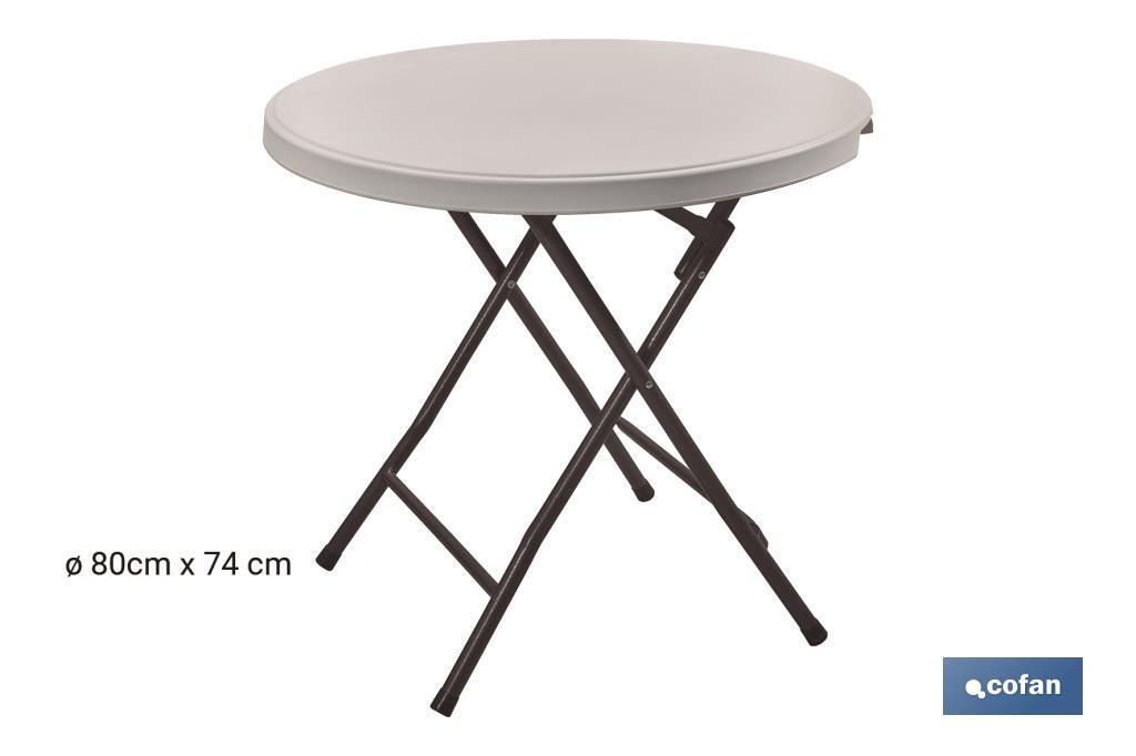 Mesa plegable redonda de color blanco | Peso máximo: 120 kg | Adecuado para 6 personas | Medidas abierta: Ø88 x 74 cm - Cofan