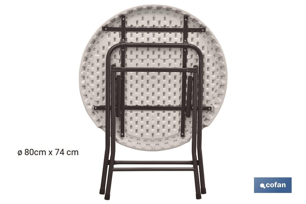 Mesa plegable redonda de color blanco | Peso máximo: 120 kg | Adecuada para 6 personas | Medidas abierta: Ø88 x 74 cm - Cofan