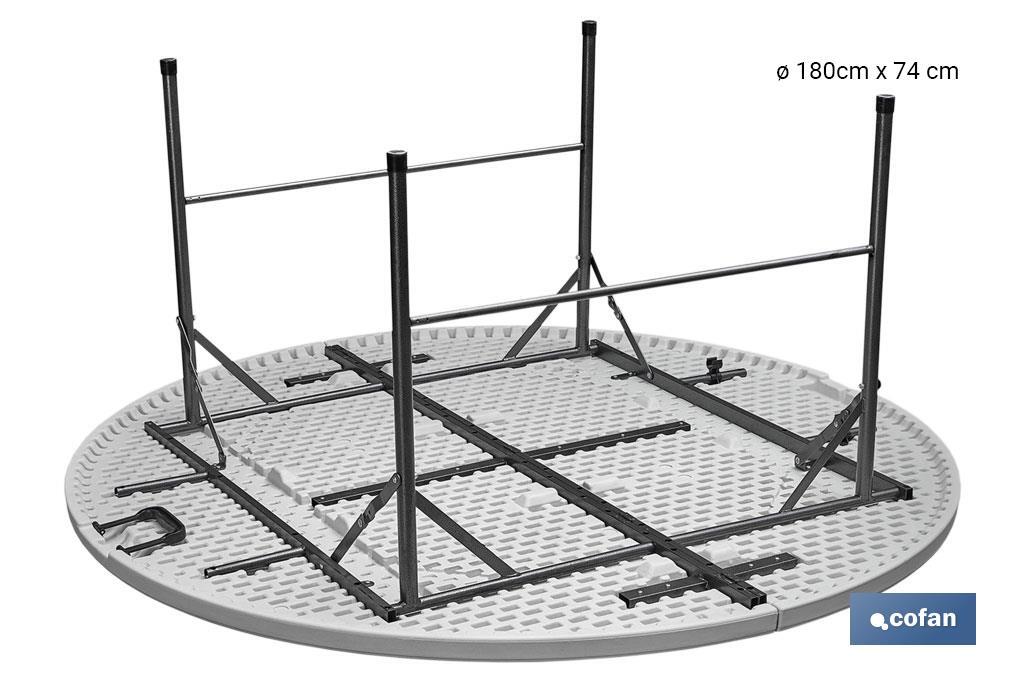 Mesa redonda dobrável de cor branca | Peso máximo: 150 kg | Adequada para 10 pessoas | Dimensões: Ø180 x 74 cm  - Cofan