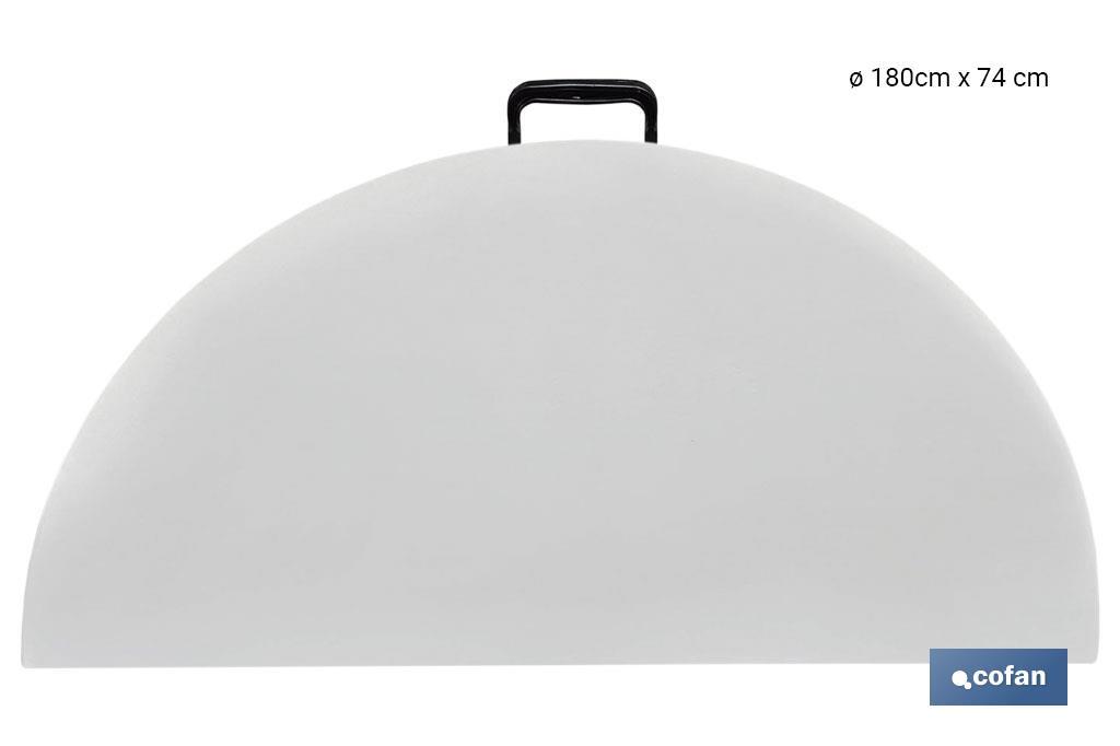 Mesa redonda dobrável de cor branca | Peso máximo: 150 kg | Adequada para 10 pessoas | Dimensões: Ø180 x 74 cm  - Cofan