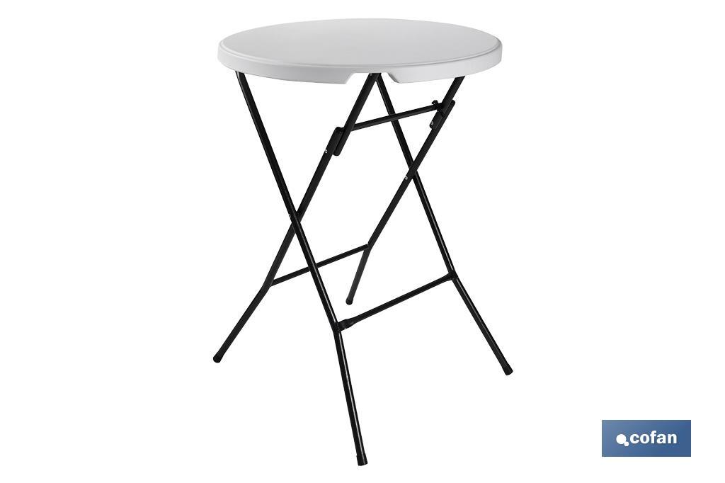 Table haute pliante ronde de couleur blanche | Appropriée pour l'intérieur et l'extérieur | Dimensions : Ø80 x 110 cm  - Cofan
