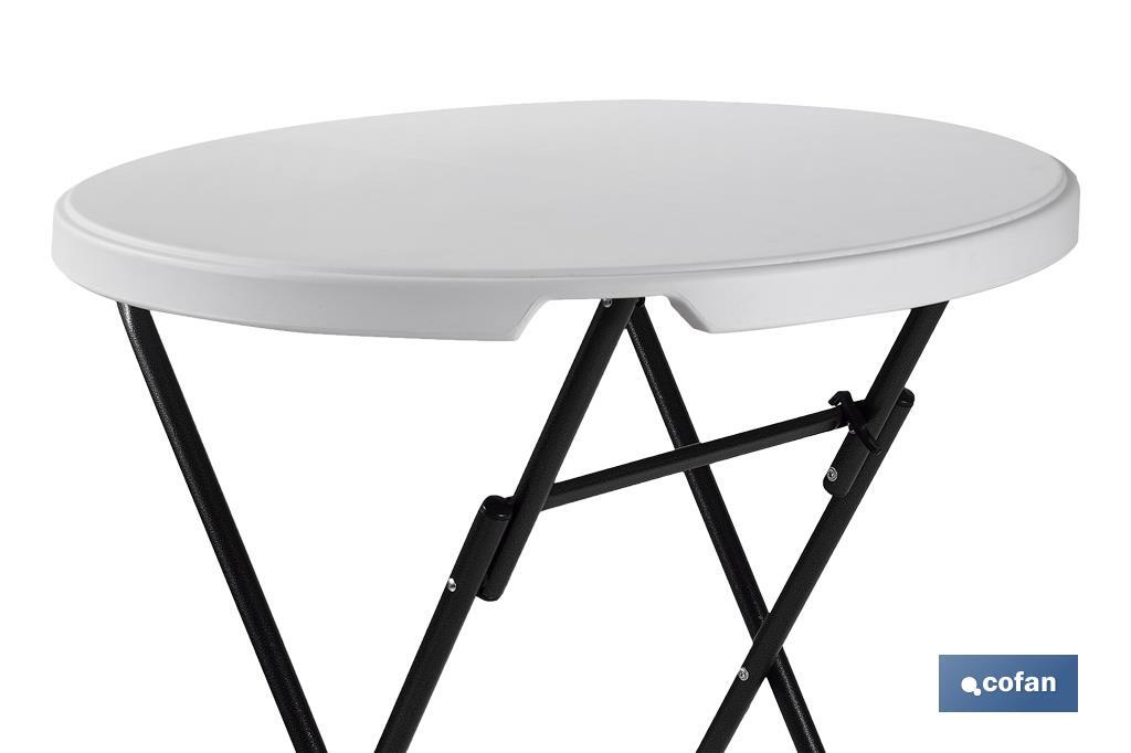 Table haute pliante ronde de couleur blanche | Appropriée pour l'intérieur et l'extérieur | Dimensions : Ø80 x 110 cm  - Cofan