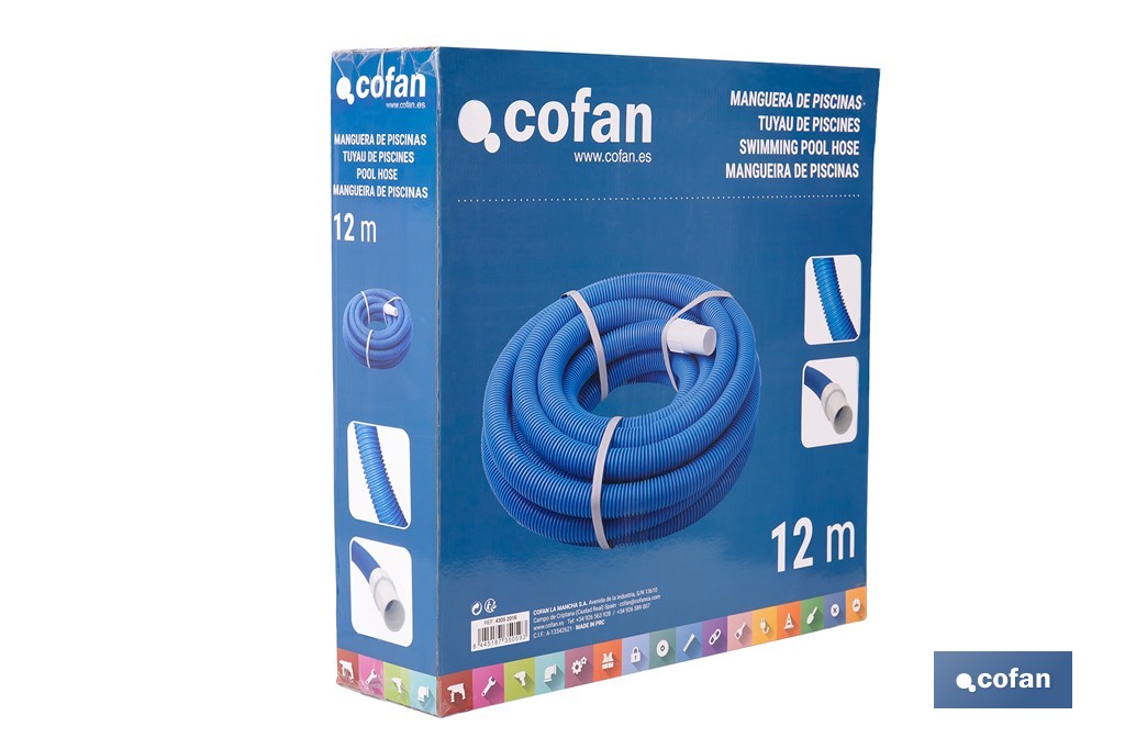 Manguera Autoflotante para Piscina Azul | Con Ø 3,8 cm de diámetro y 12 metros | Con 2 terminales - Cofan
