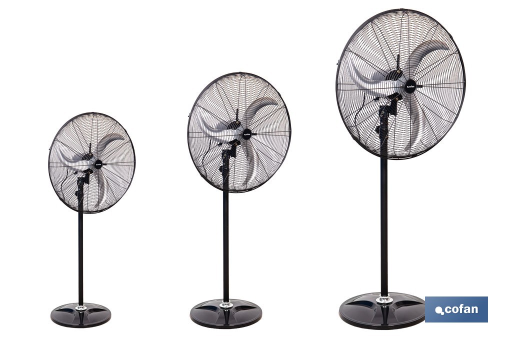 Ventilador de pie industrial con 3 velocidades | 3 aspas de aluminio, función de oscilación | Disponible en diferentes medidas y potencias - Cofan