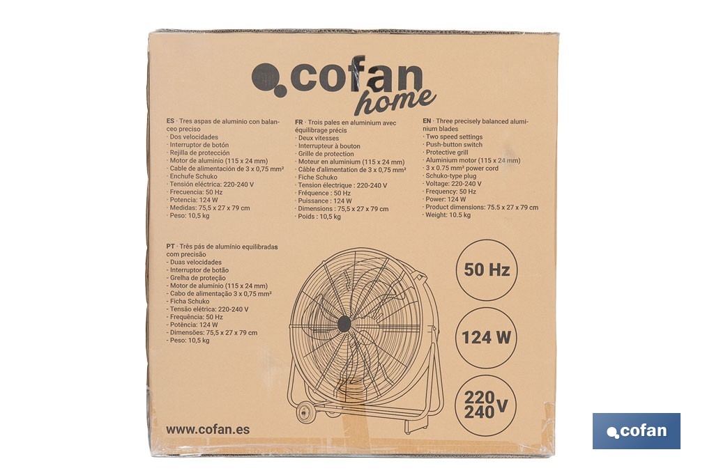 Ventilador industrial de suelo con 3 aspas | Potente motor con varias velocidades | Disponible en diferentes medidas y potencias - Cofan