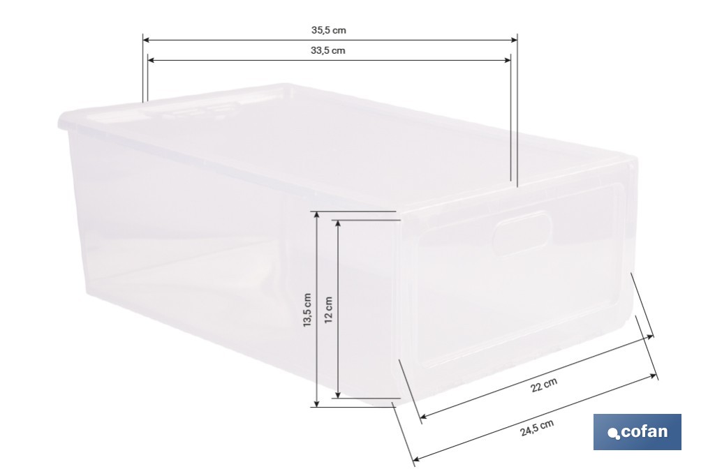 Zapatero apilable transparente | Organizador de zapatos | Medidas: 35,5 x 24,5 x 13,5 cm - Cofan