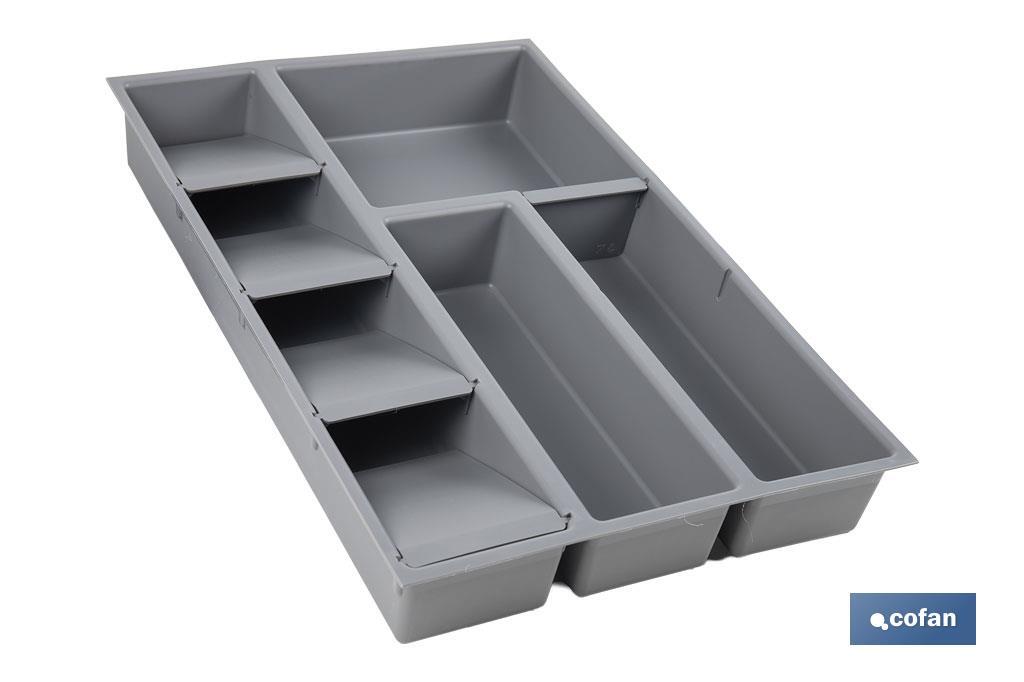 Organizador de cubiertos con separadores para cajón | Cubertero con 8 compartimentos y separadores modulares | Color: gris | Material: polipropileno - Cofan