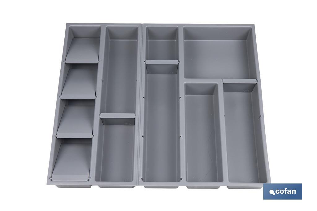 Organizador de cubiertos con separadores para cajón | Cubertero con 11 compartimentos y separadores modulares | Color: gris | Material: polipropileno - Cofan