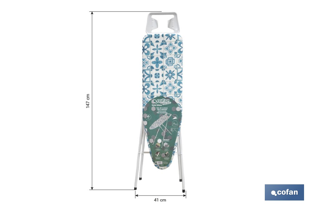 Tabla de planchar | 3 posiciones regulables | Compacta y ajustable | Patas antideslizantes | Medidas: 110 x 32 cm - Cofan