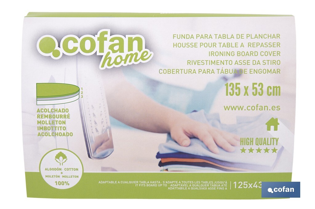 Funda acolchada para tabla de planchar | Color: gris metalizado | Material: 100 % algodón | Refleja el vapor | Disponible en dos medidas diferentes - Cofan