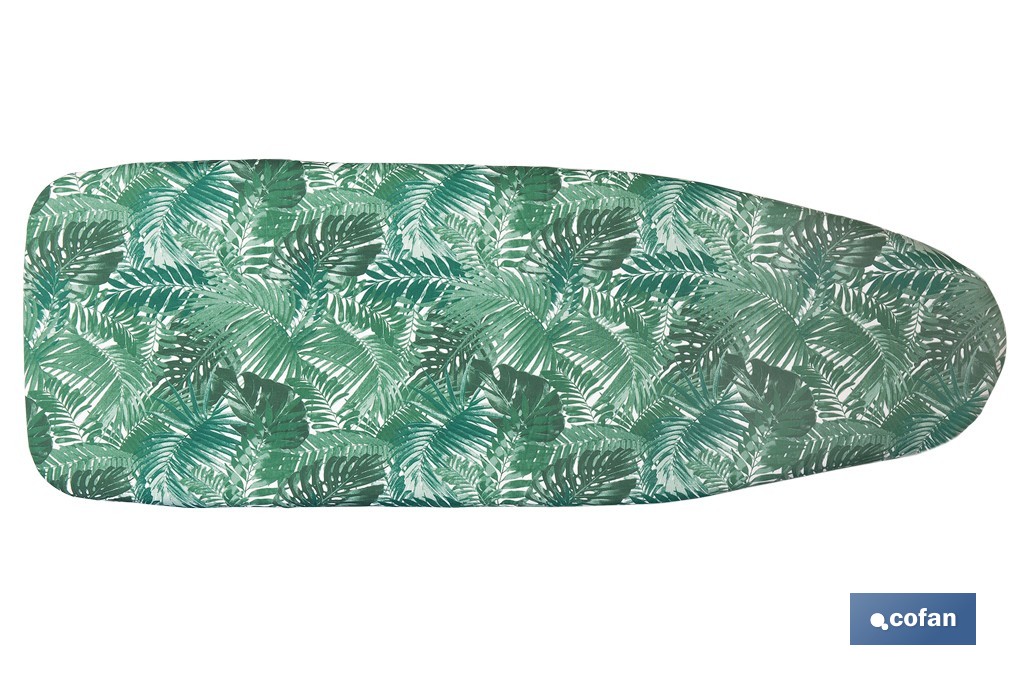 Funda acolchada para tabla de planchar con estampado de ramas verdes | Tamaño universal | Material: 100 % algodón | Refleja el vapor | Medidas: 135 x 53 cm - Cofan