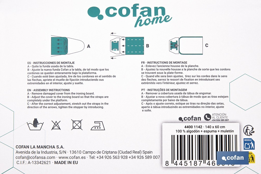 Funda acolchada para tabla de planchar | Color: gris metalizado | Material: 100 % algodón | Refleja el vapor | Disponible en dos medidas diferentes - Cofan